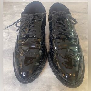 Unisex Black Patent Leather Oxford Shoes Men’s Lace-Up